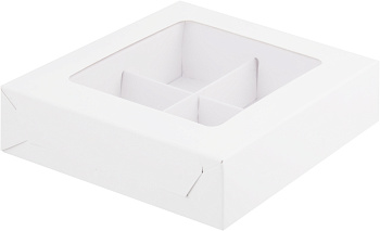 Коробка для 4 конфет с окном Белая, 120х120х h30 мм