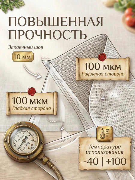 Пакеты рифленые вакуумные для пищевых продуктов 300х400мм 100мкм (100шт./упак.)