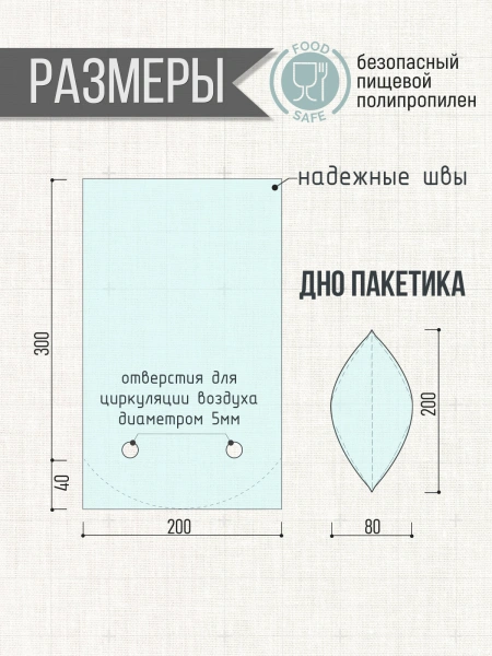 Пакет для кулича 200х300 мм с дном, 100шт/уп.